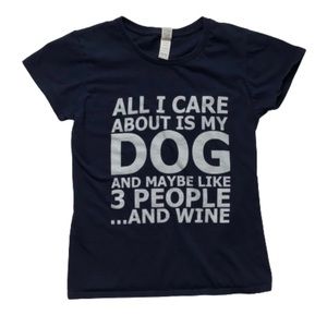 Anvil Blue Graphic All I Care About Is My Dog and Wine Short Sleeve Tee Small